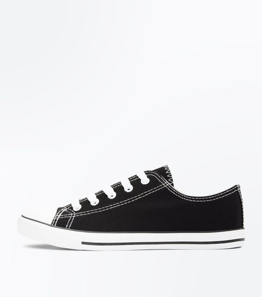 Black Canvas Stripe Sole Trainer