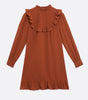 Rust High Neck Frill Smock Dress