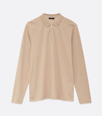 Stone Pique Collared Zip Front Polo Top