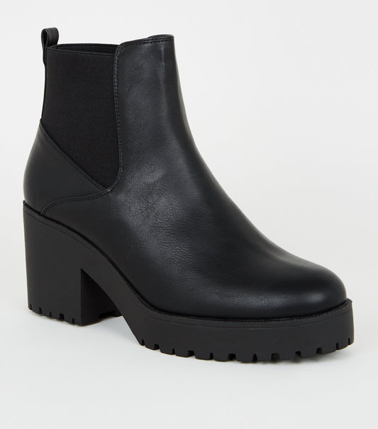 Black Chunky Platform Block Heel Chelsea Boots